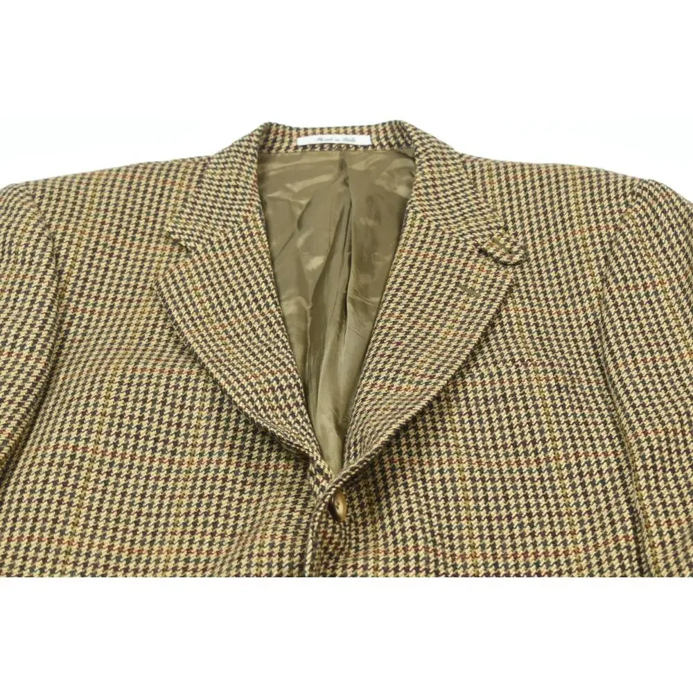 Faconnable Sportcoat Blazer Mens Large Long Brown Check Wool Cashmere 3-Button